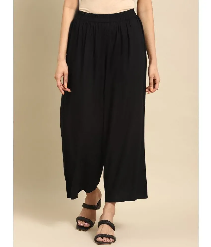 Rangita Women Rayon Black Solid Embroidered Ankle Length Regular