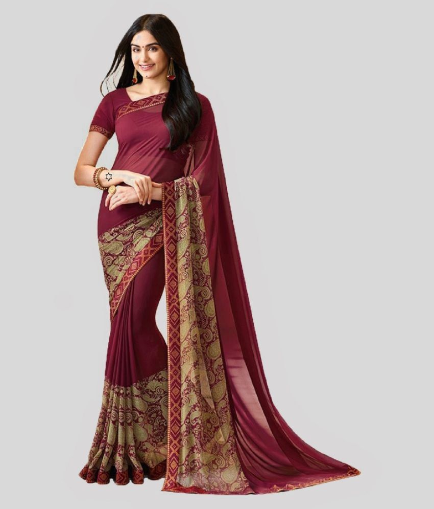     			Gazal Fashions - Maroon Georgette Saree With Blouse Piece ( Pack of 1 )
