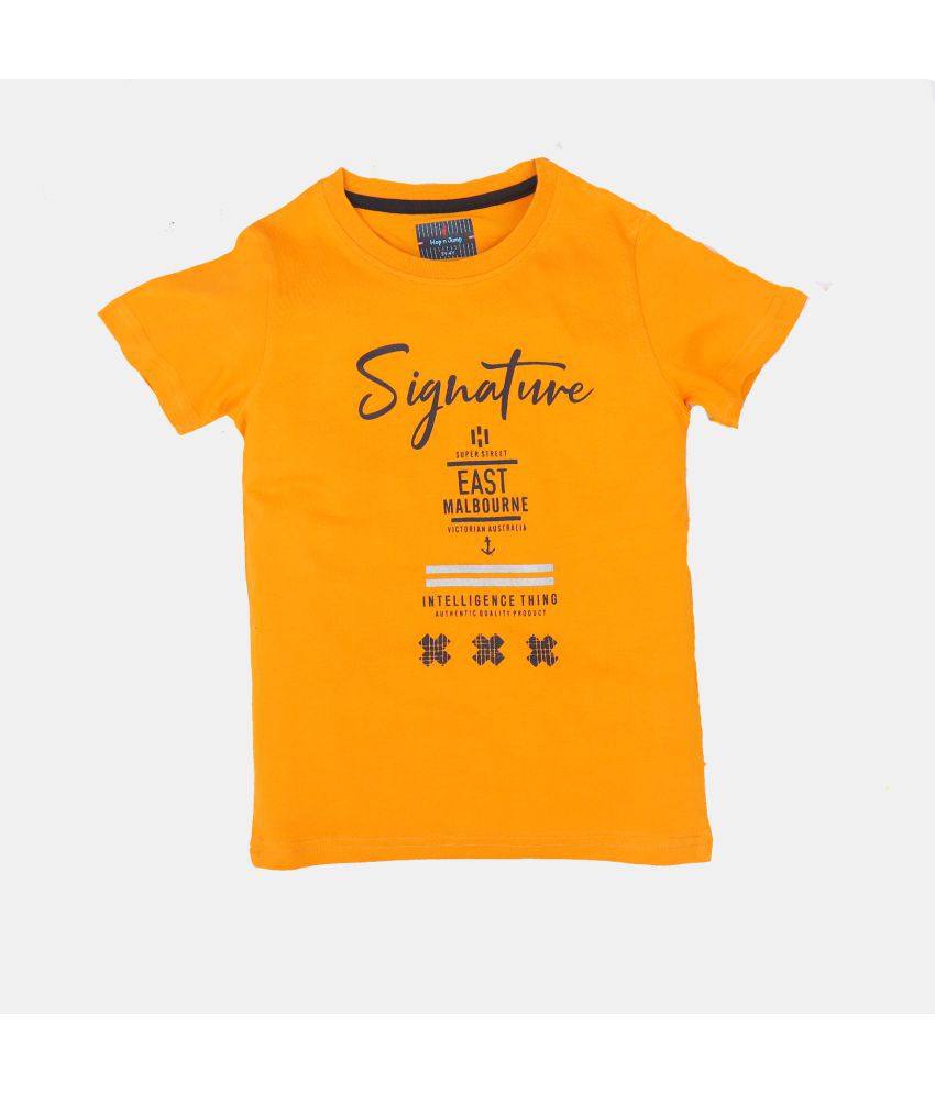Hop N Jump - Mustard Cotton Blend Boy's T-Shirt ( Pack of 1 )