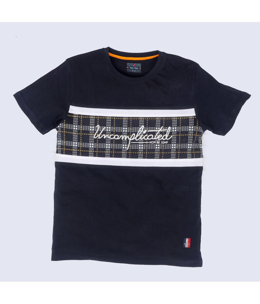 Hop N Jump - Navy Blue Cotton Blend Boy's T-Shirt ( Pack of 1 )