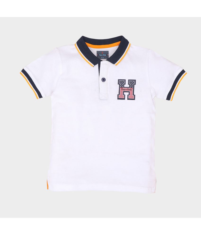 Hop N Jump - White Cotton Blend Boy's Polo T-Shirt ( Pack of 1 )