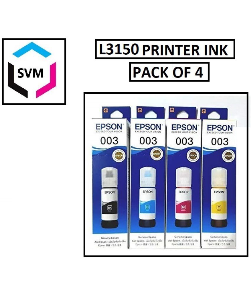 SVM L3150 INK Multicolor Pack of 4 Cartridge for 003 INK Use for L3100, L3101 L3110, L3150, L1110, L5190 Ink Tank Printer
