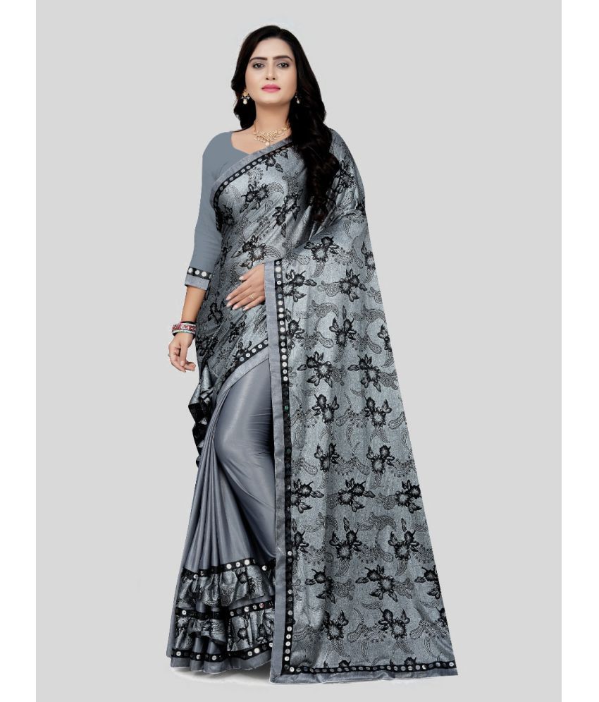     			Gazal Fashions - Dark Grey Lycra Saree With Blouse Piece ( Pack of 1 )
