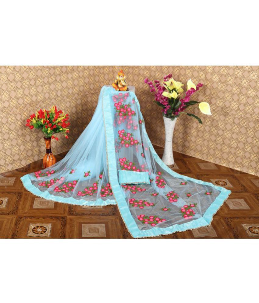     			Gazal Fashions - SkyBlue Net Saree With Blouse Piece ( Pack of 1 )
