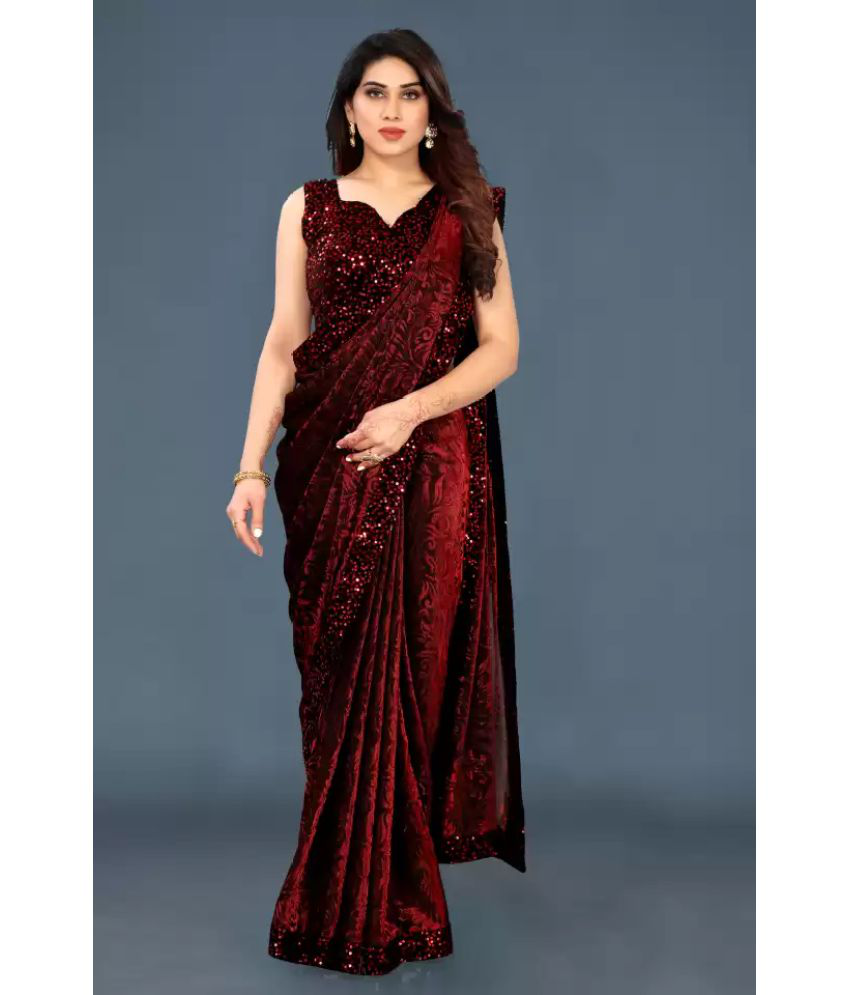     			SSP TEX - Maroon Lycra Saree With Blouse Piece ( Pack of 1 )