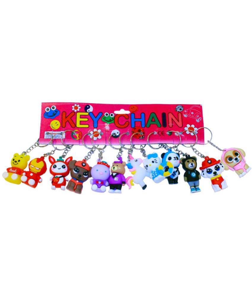     			La Belleza Assorted Cartoon Characters Keychains Keyrings for Kids Birthday Boys & Girls Pack of 12