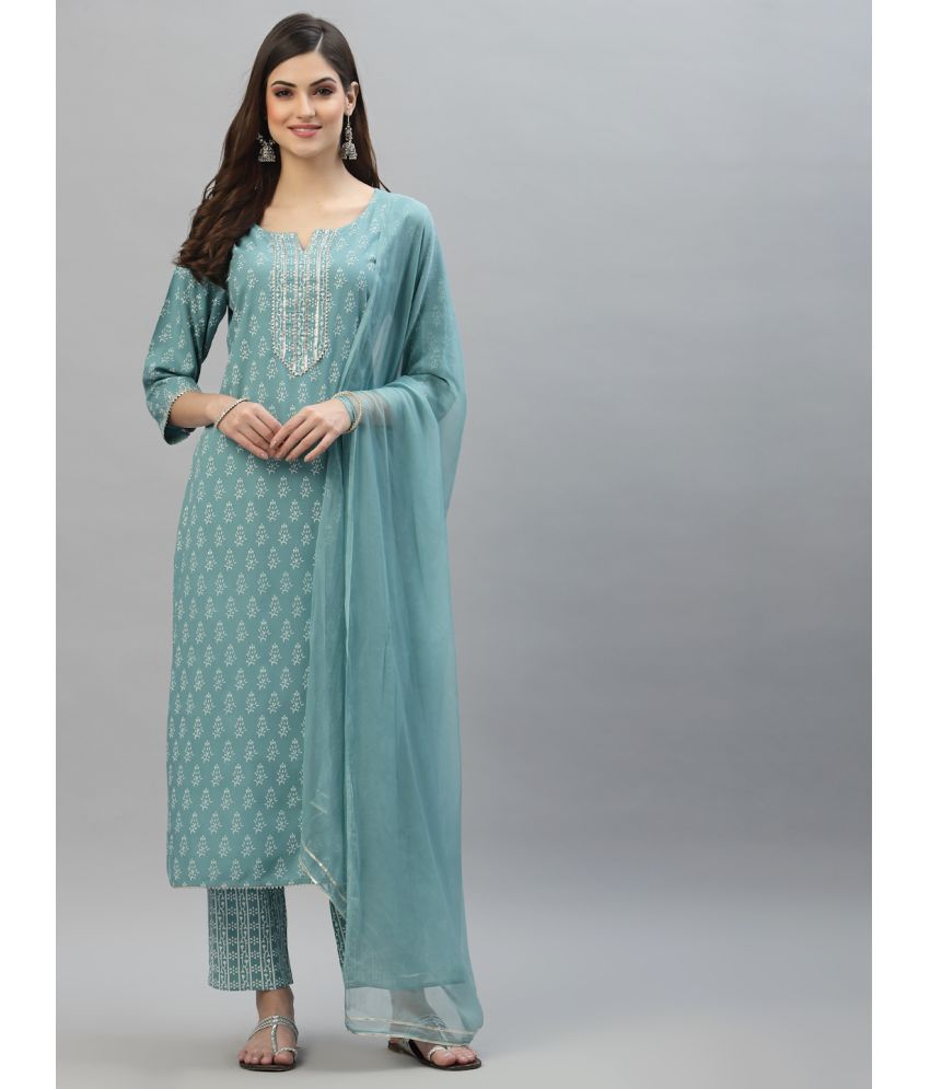     			Stylum - Blue Straight Rayon Women's Stitched Salwar Suit ( Pack of 1 )