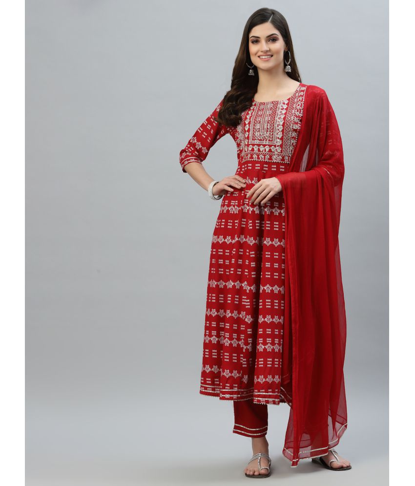     			Stylum - Red Anarkali Rayon Women's Stitched Salwar Suit ( Pack of 1 )