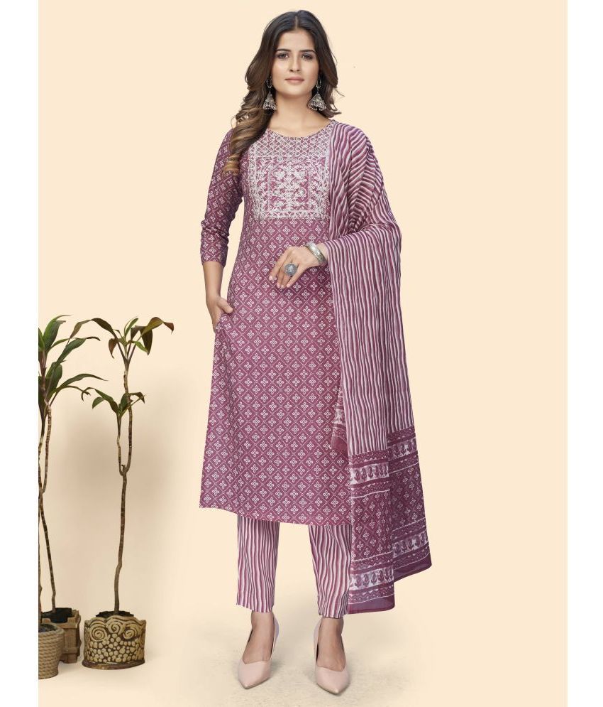     			Vbuyz - Mauve Straight Cotton Women's Stitched Salwar Suit ( Pack of 1 )