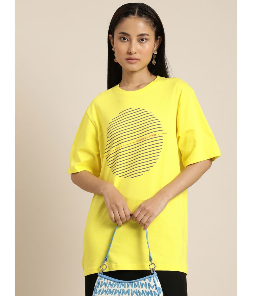    			Difference of Opinion - Yellow Cotton Loose Fit Women's T-Shirt ( Pack of 1 )