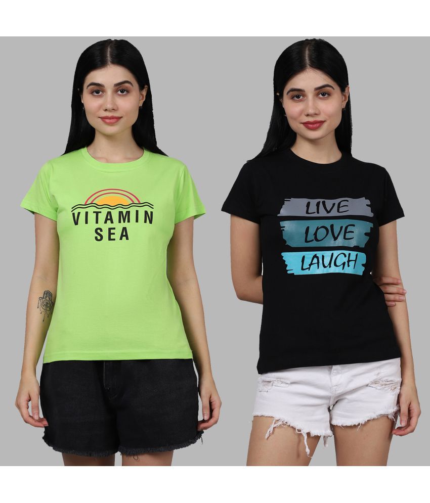     			Fabflee - Multi Color Cotton Regular Fit Women's T-Shirt ( Pack of 2 )