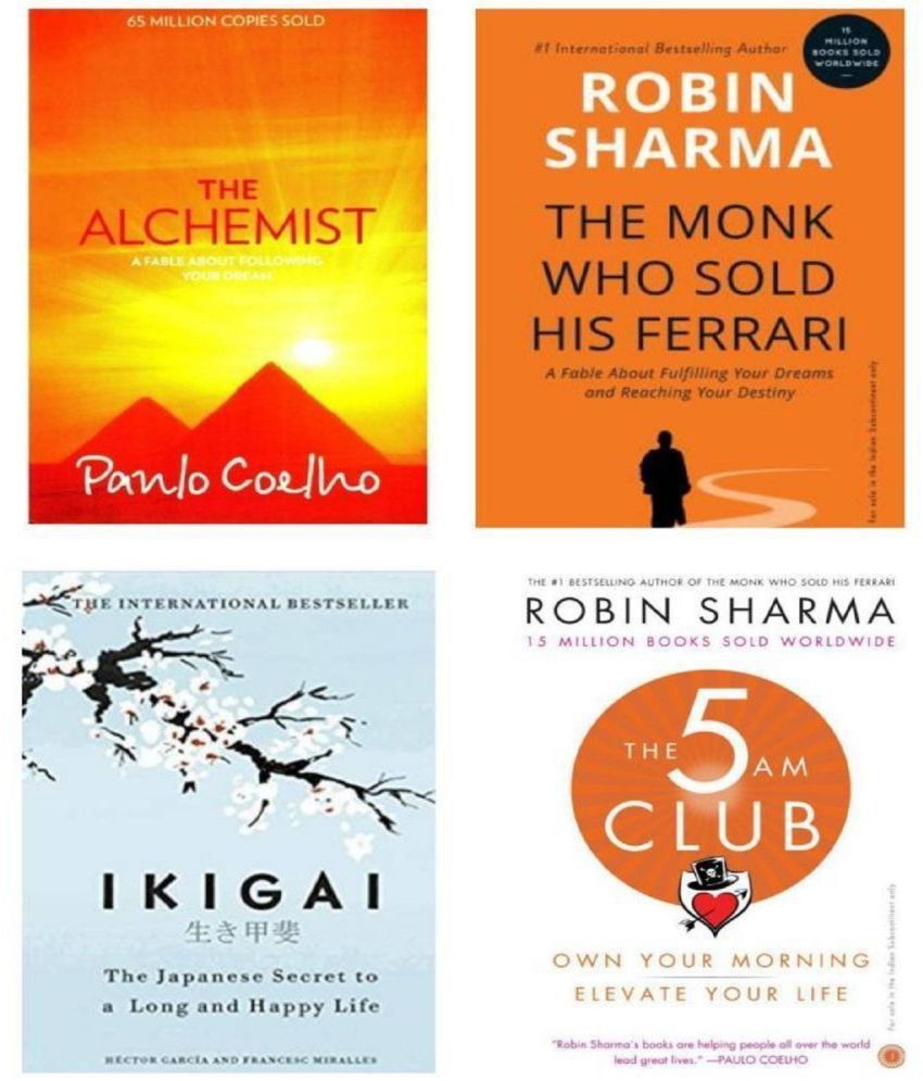     			The Monk Who Sold His Frrari + IKIGAI + The 5 AM Club + The Alchemist | Set Of Four Books