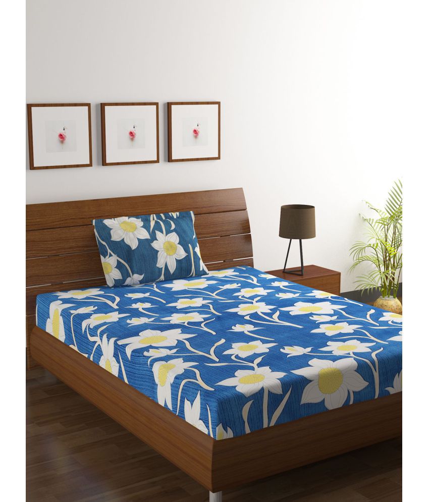     			CTF Bedding Microfiber Floral Single Bedsheet with One Pillow Cover -Blue