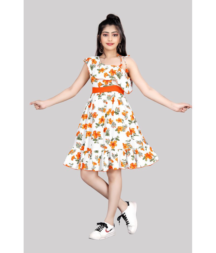     			R K Maniyar - Orange Rayon Girls Fit And Flare Dress ( Pack of 1 )
