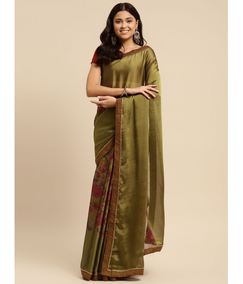 Rangita Women Abstract Printed Georgette Saree With Blouse Piece - Green
