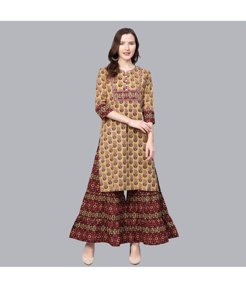    			Yash Gallery - Mustard Straight Cotton Women's Stitched Salwar Suit ( Pack of 1 )