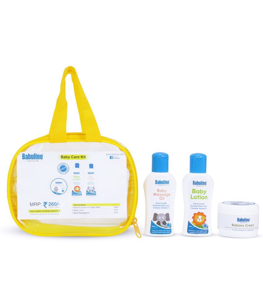     			Babuline Baby Care Kit | Baby Lotion, Baby Massage Oil & Babziox Cream | Newborn Baby Skin Care Kit | Baby First Gift Combo Set Bag