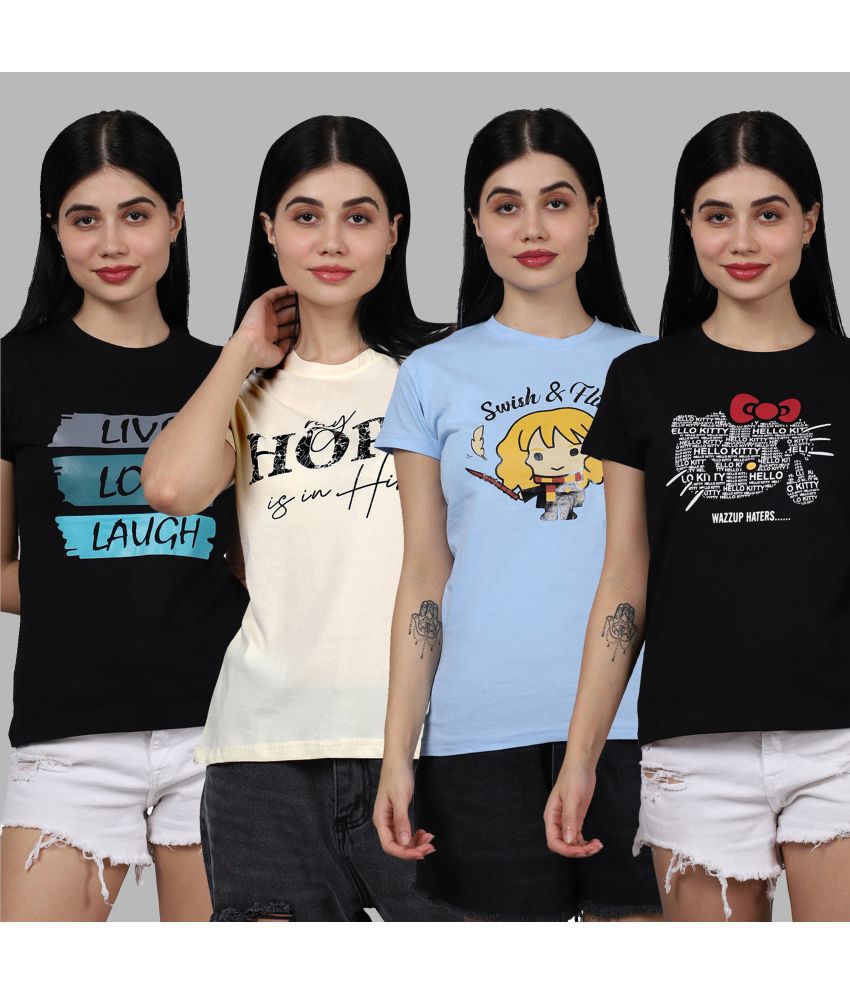     			Fabflee - Multicolor Cotton Regular Fit Women's T-Shirt ( Pack of 4 )