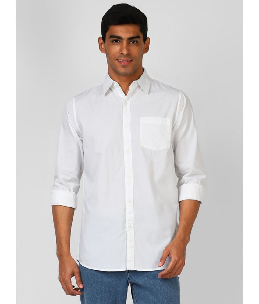UrbanMark Men 100% Cotton Full Sleeves Regular Fit Solid Casual Shirt-White