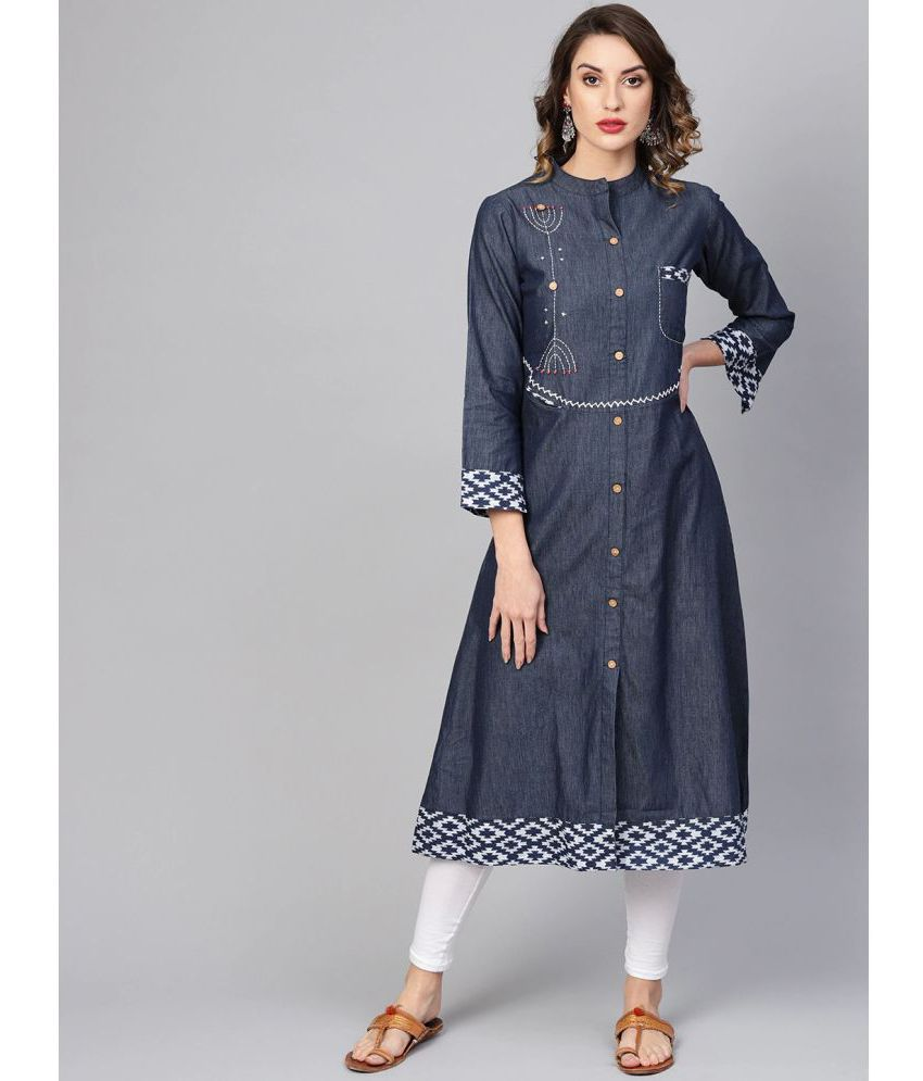     			Yash Gallery - Blue Denim Women's Front Slit Kurti ( Pack of 1 )