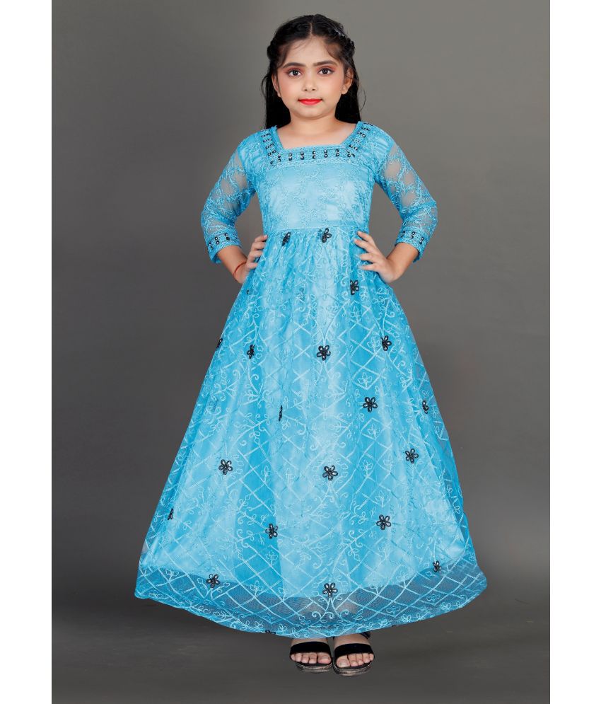     			Aika - Turquoise Net Girls Gown ( Pack of 1 )
