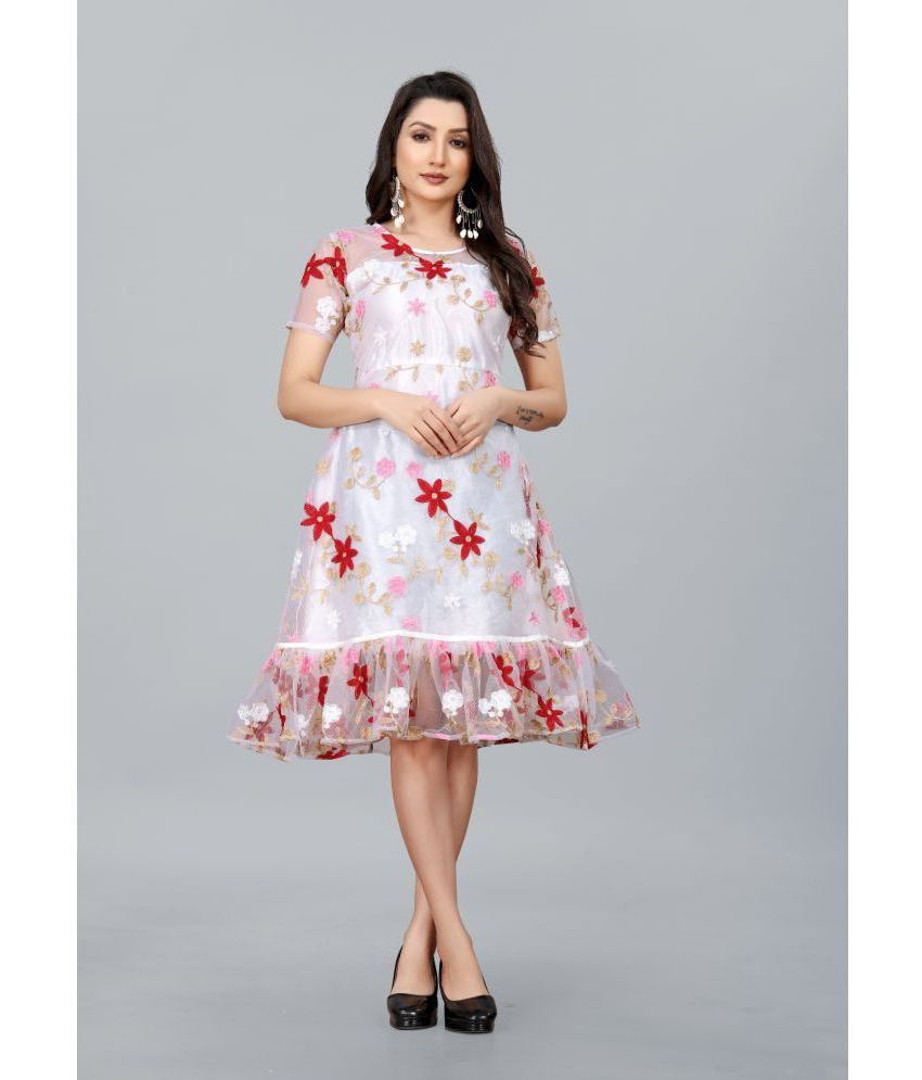 Apnisha - White Net Women's A-line Dress ( Pack of 1 )