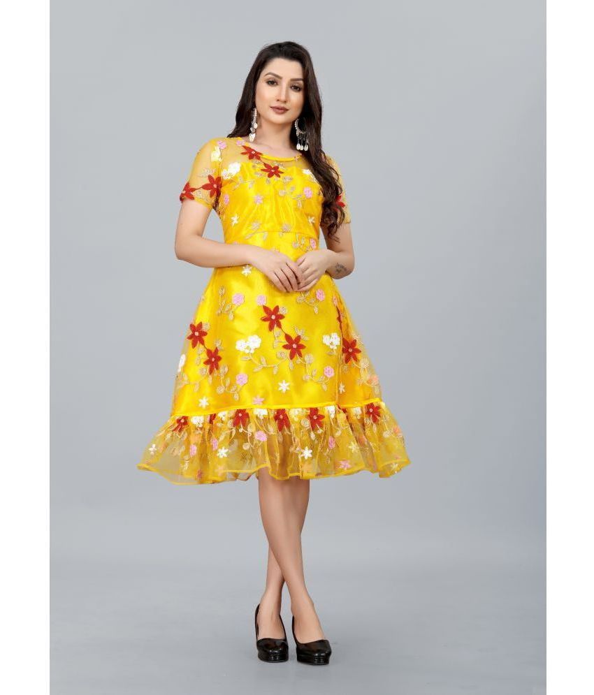     			Apnisha - Yellow Net Women's A-line Dress ( Pack of 1 )