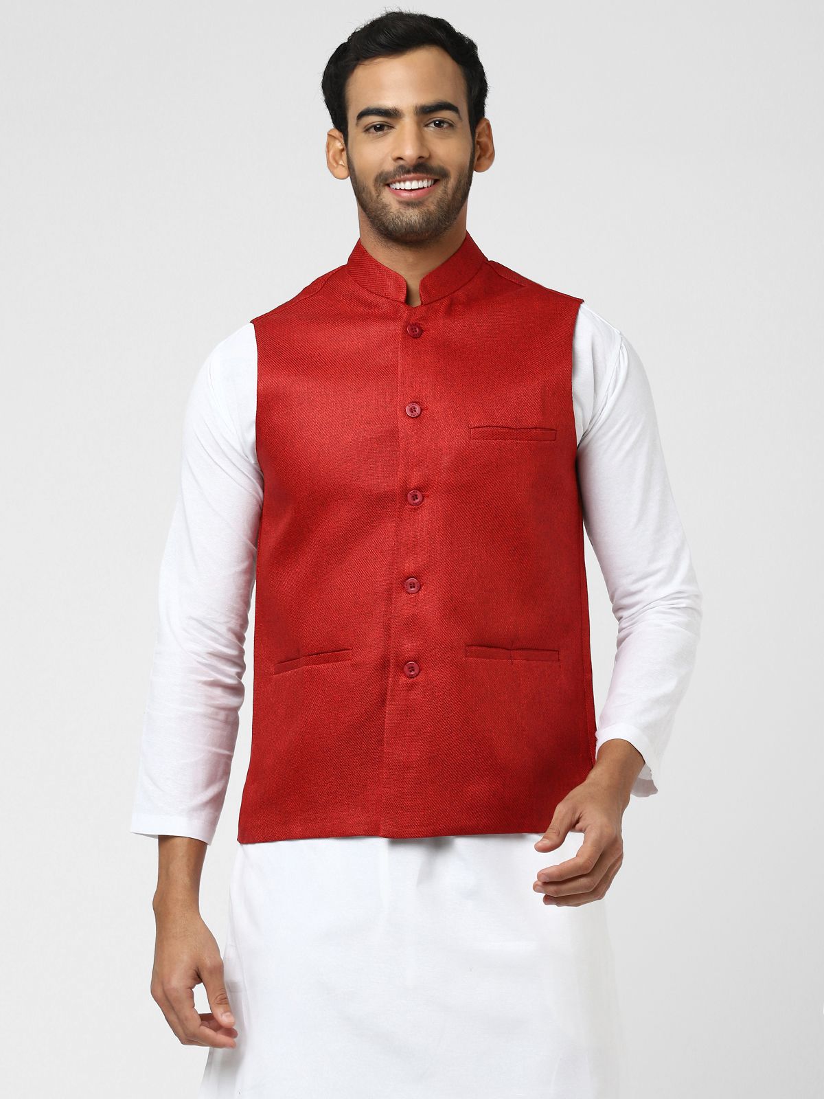     			DESHBANDHU DBK Red Jute Nehru Jacket Single Pack