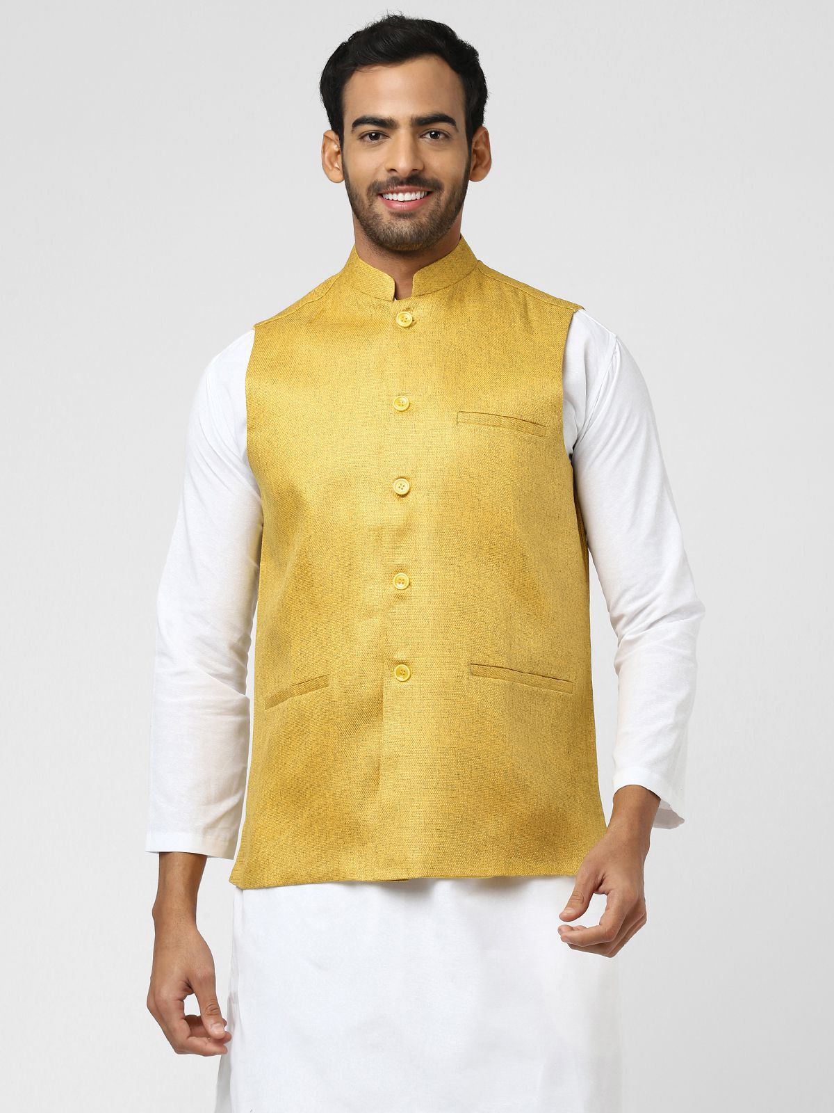     			DESHBANDHU DBK Yellow Jute Nehru Jacket Single Pack