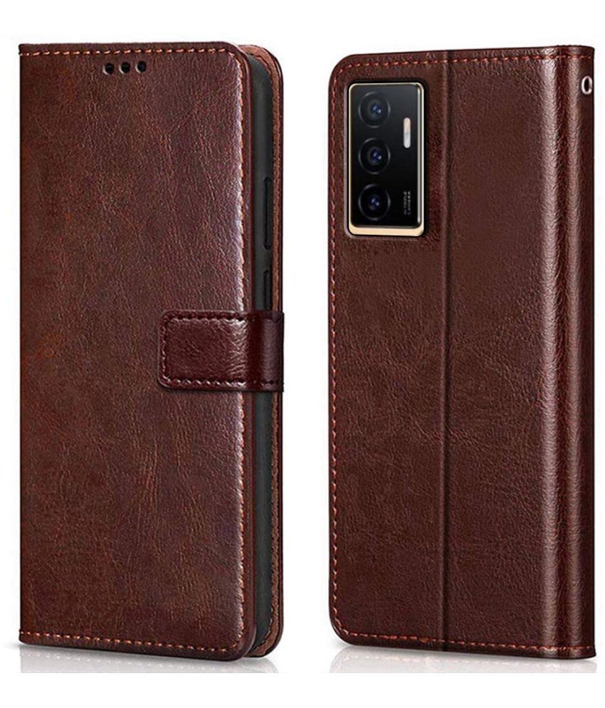     			Megha Star - Brown Artificial Leather Flip Cover Compatible For Vivo v23e 5G ( Pack of 1 )