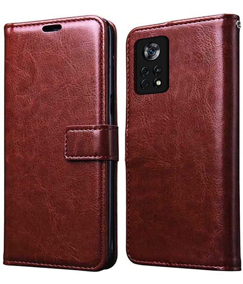     			Megha Star - Brown Artificial Leather Flip Cover Compatible For Poco X4 Pro 5G ( Pack of 1 )