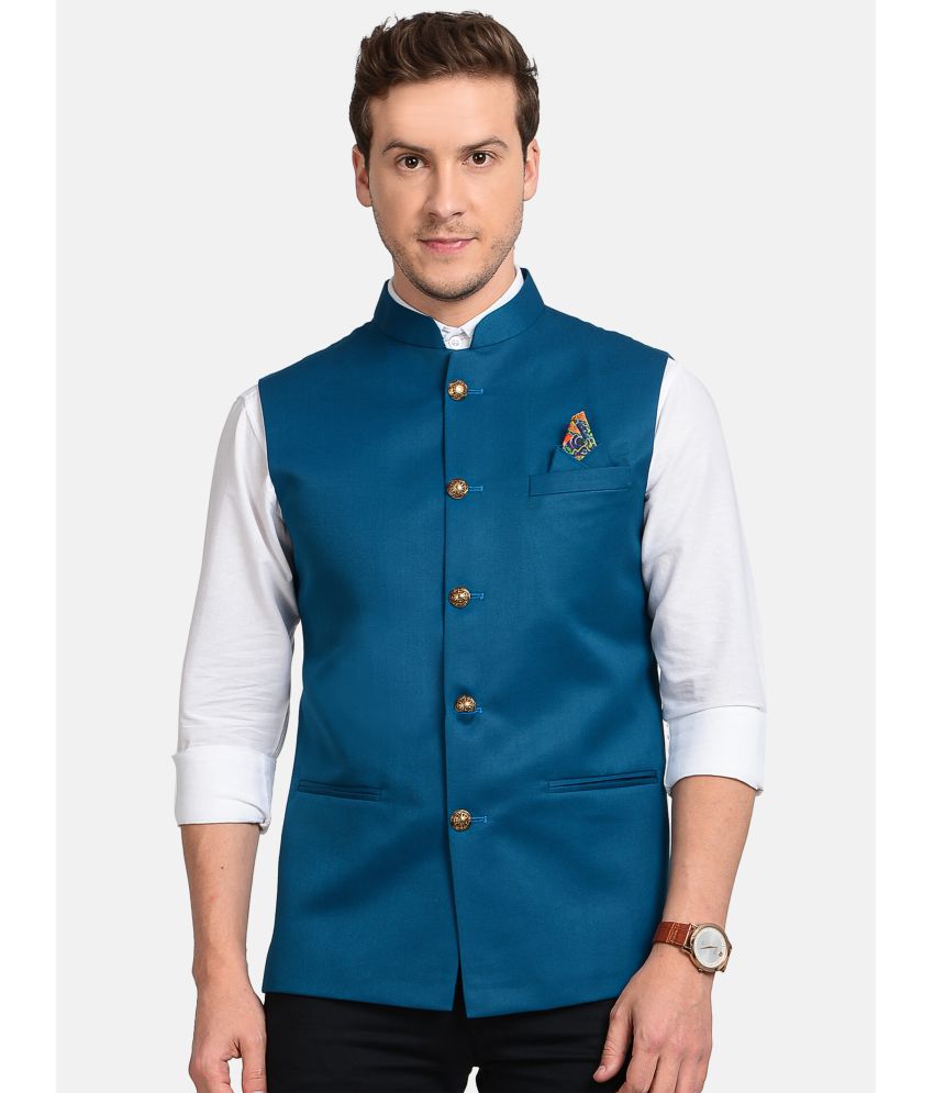     			Paul Street - Blue Viscose Men's Nehru Jacket ( Pack of 1 )