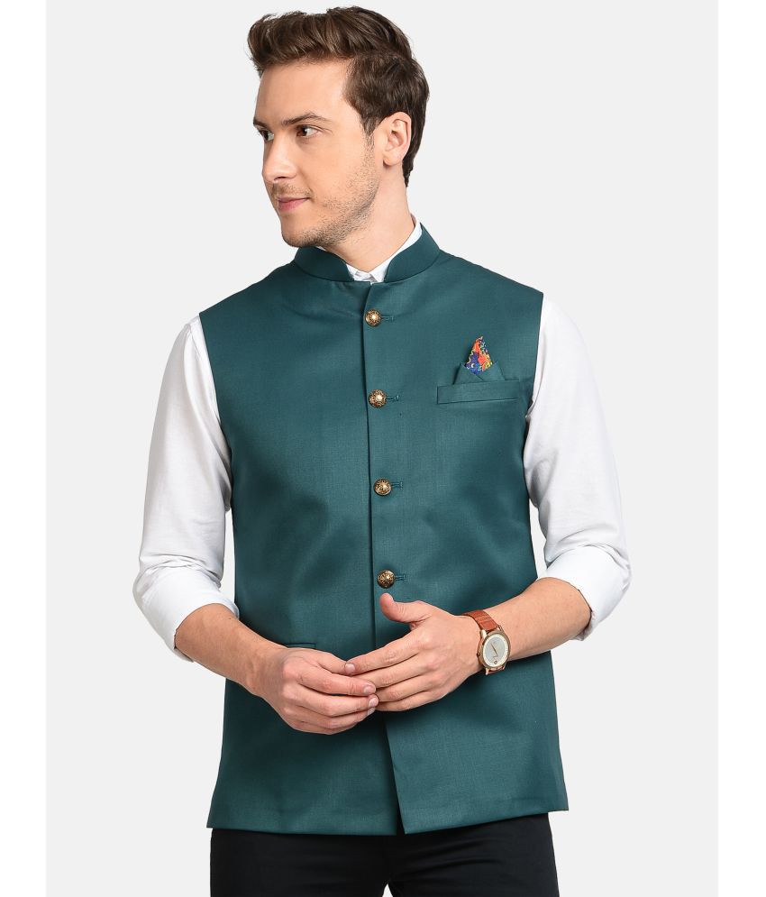     			Paul Street - Olive Viscose Men's Nehru Jacket ( Pack of 1 )