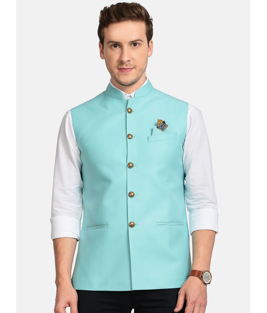     			Paul Street - Sky Blue Viscose Men's Nehru Jacket ( Pack of 1 )