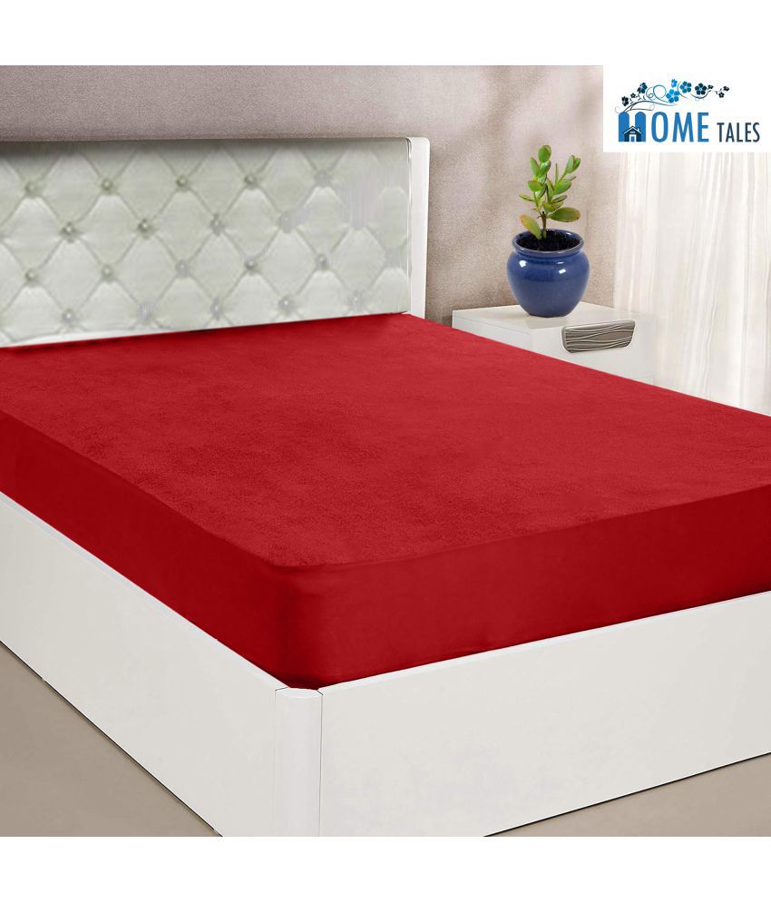     			HOMETALES - Cotton Terry Water Resistance Single Size Maroon Mattress Protector - 190 x 91 cms