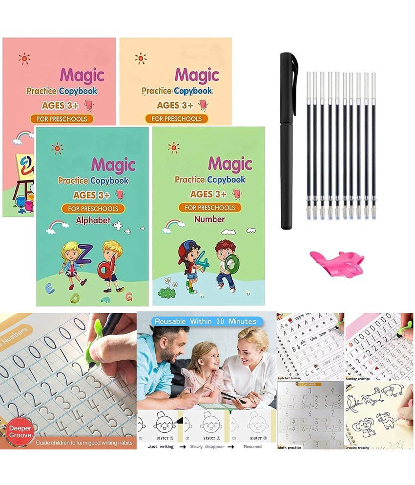     			Magic Reused Practice Copybook For Kids Calligraphy Handwriting Exercise 4 Book Drawing Books Magic Pen Magic Hand Writing Copy Book For Kids
