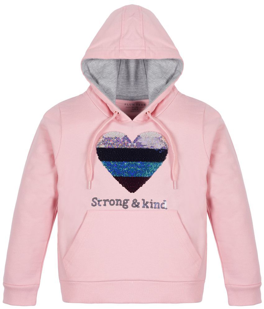     			Plum Tree Girls Heart Print Hoodie Sweatshirt- Pink