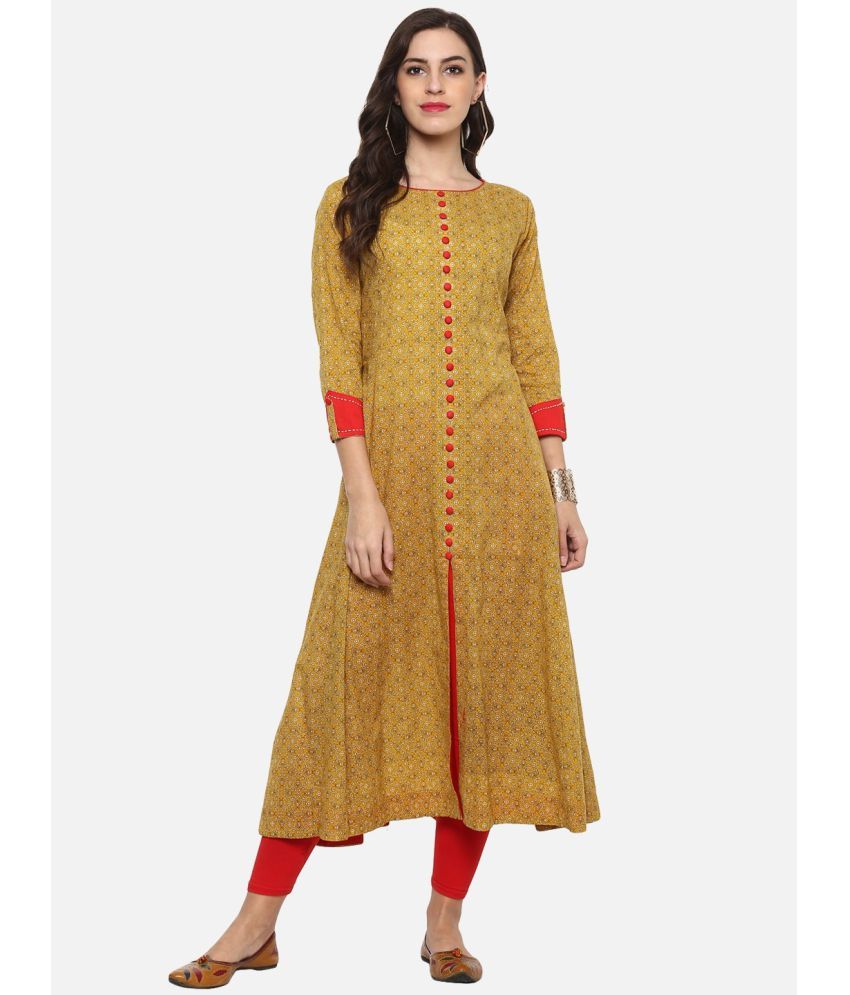     			Yash Gallery - Yellow Cotton Women's Front Slit Kurti ( Pack of 1 )