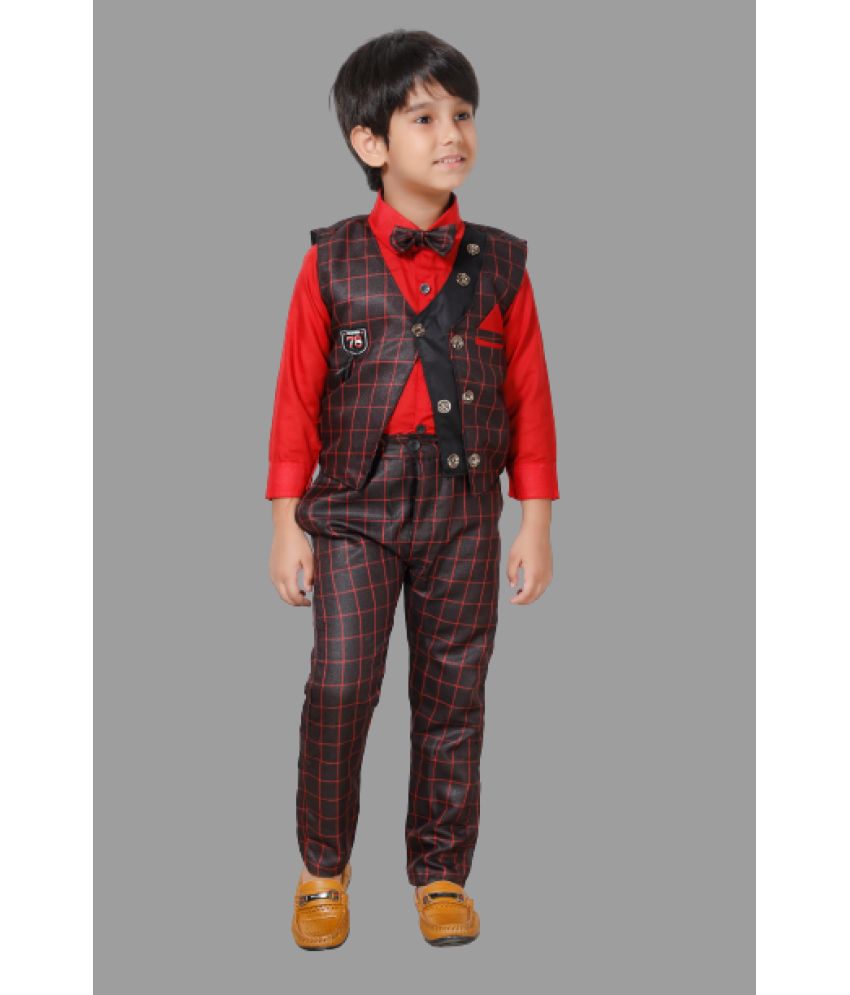     			DKGF Fashion - Red Cotton Blend Boys Shirt & Pants ( Pack of 1 )