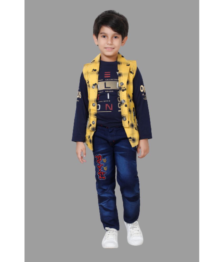     			DKGF Fashion - Yellow Cotton Blend Boys T-Shirt & Jeans ( Pack of 1 )