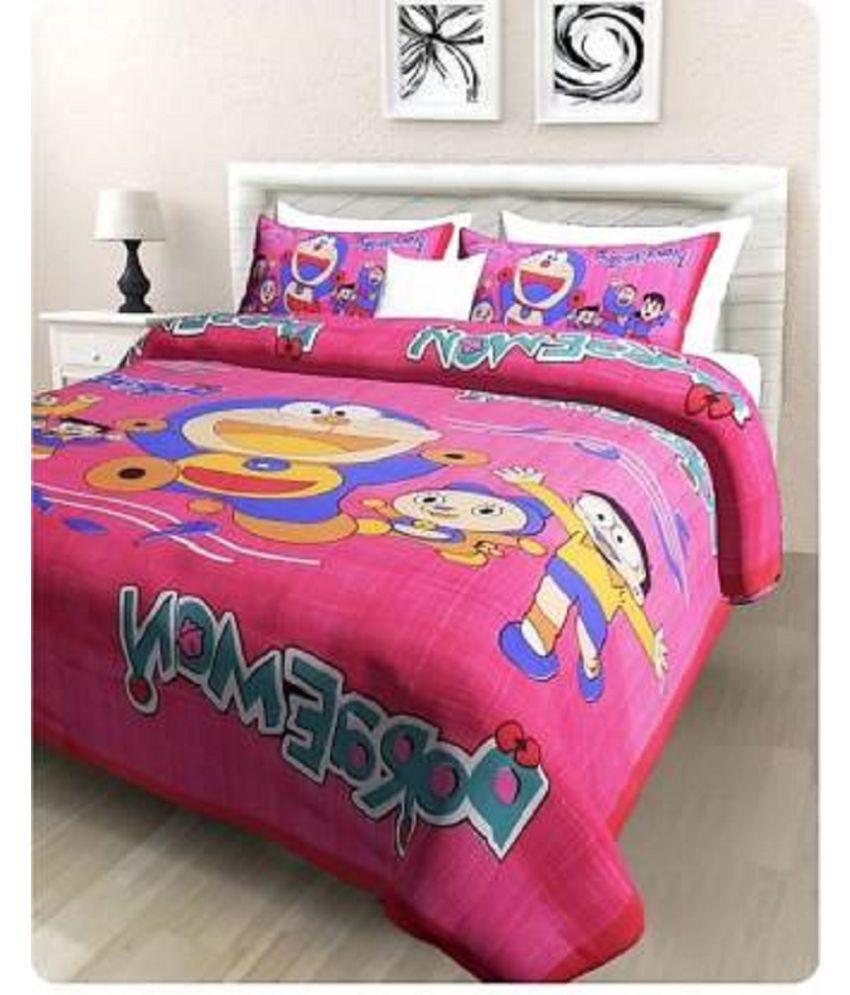     			ESTIILO - Pink Cotton Double Bedsheet with 2 Pillow Covers