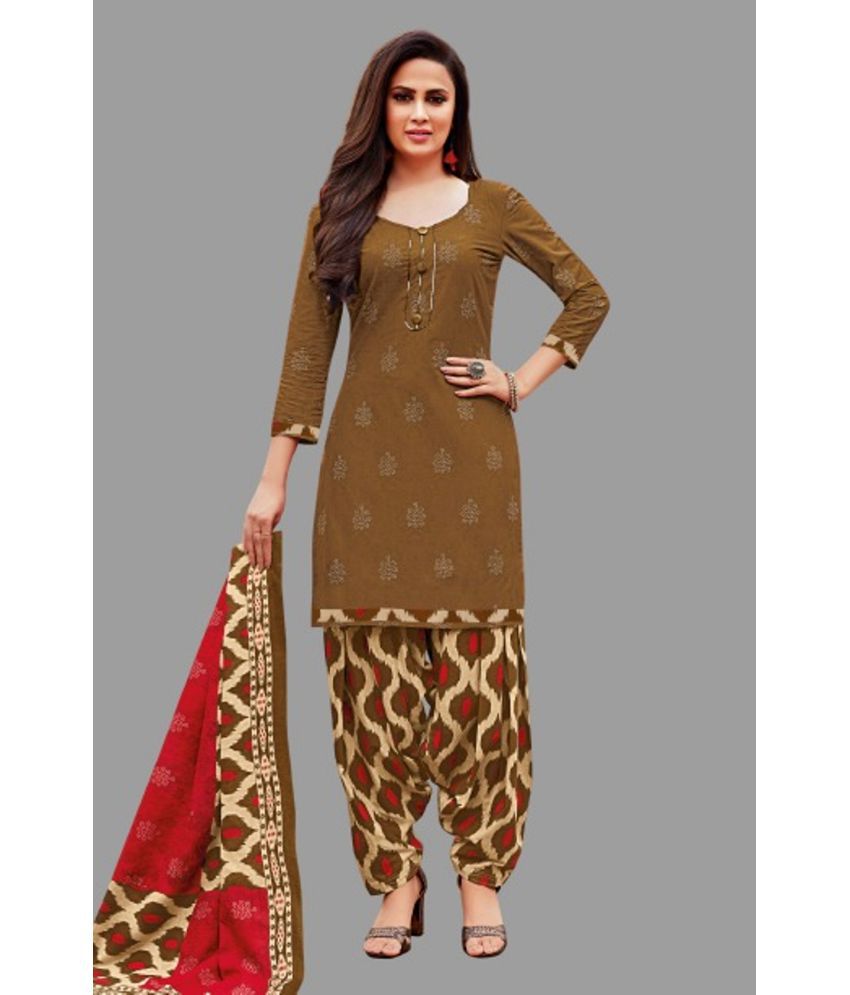     			SIMMU - Unstitched Brown Cotton Dress Material ( Pack of 1 )