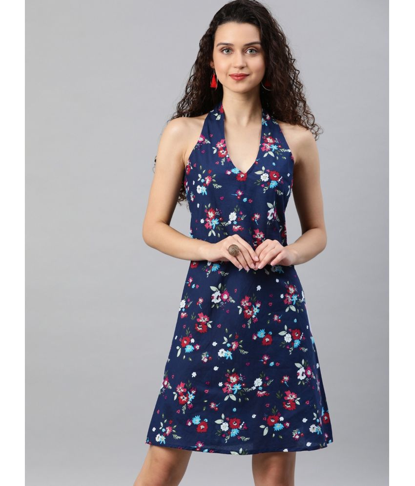     			Yash Gallery - Navy Blue Cotton Women's A-line Dress ( Pack of 1 )
