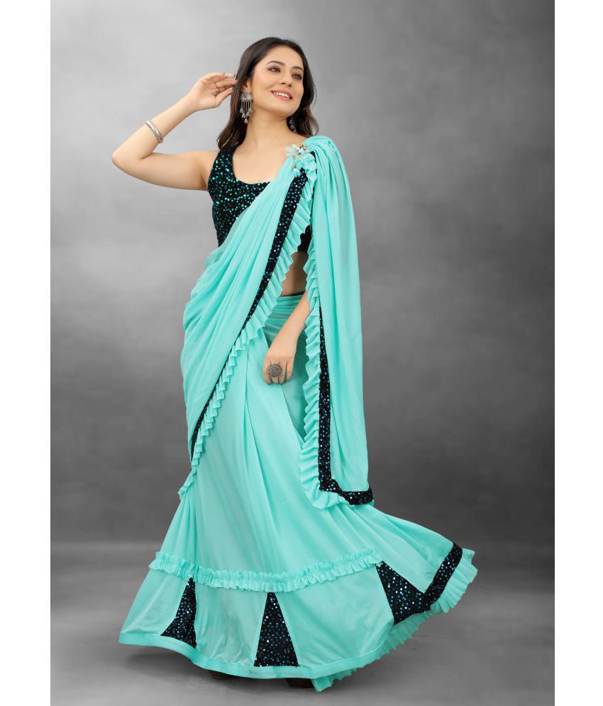     			JULEE - SkyBlue Lycra Saree With Blouse Piece ( Pack of 1 )