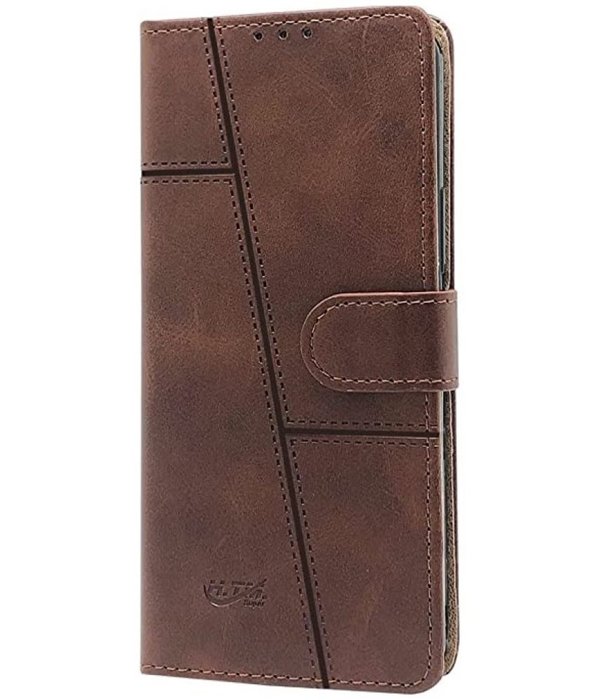     			Kosher Traders - Brown Artificial Leather Flip Cover Compatible For Vivo V23 Pro ( Pack of 1 )