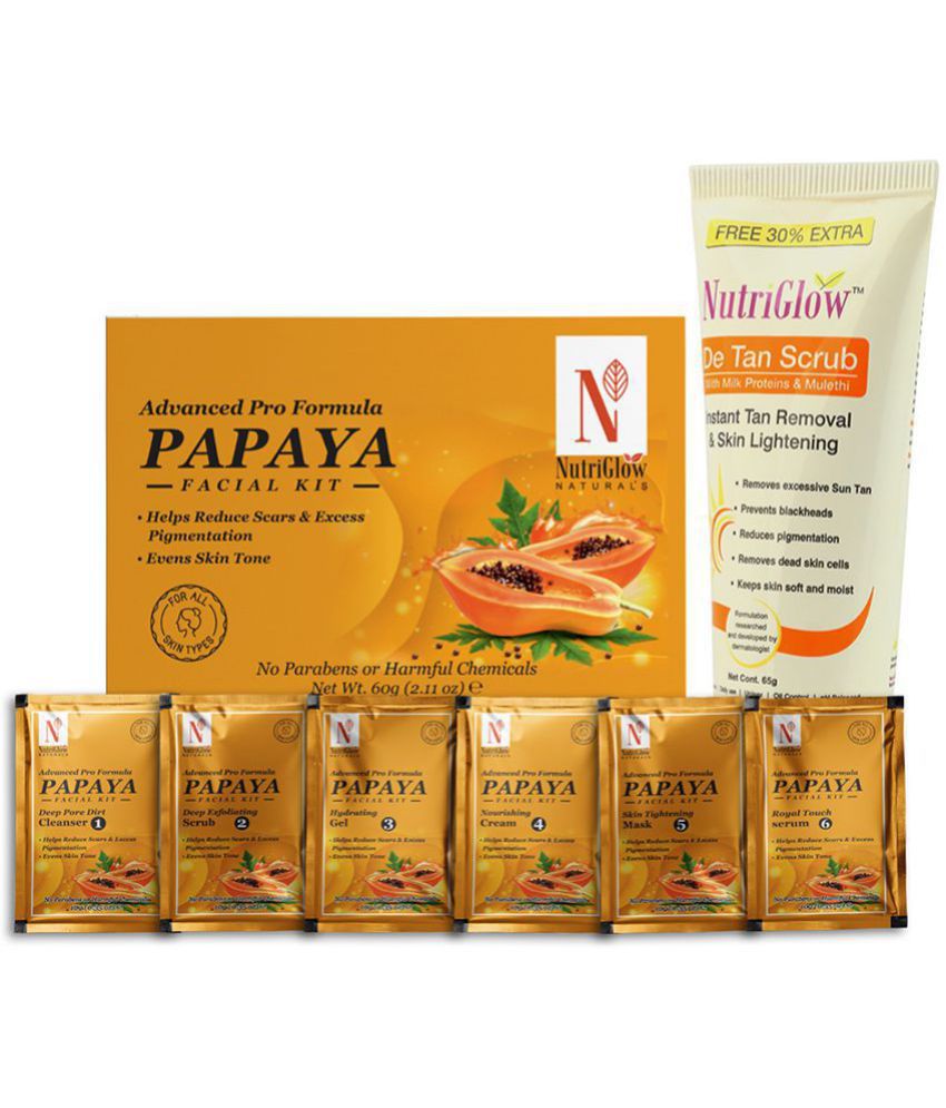     			Nutriglow Advance Pro Formula Papaya Facial Kit 60gm and De tan Scrub 65gm For All Skin Type (Pack of 2)
