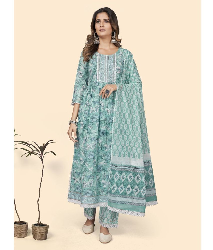     			Vbuyz - Light Blue Anarkali Cotton Women's Stitched Salwar Suit ( Pack of 1 )