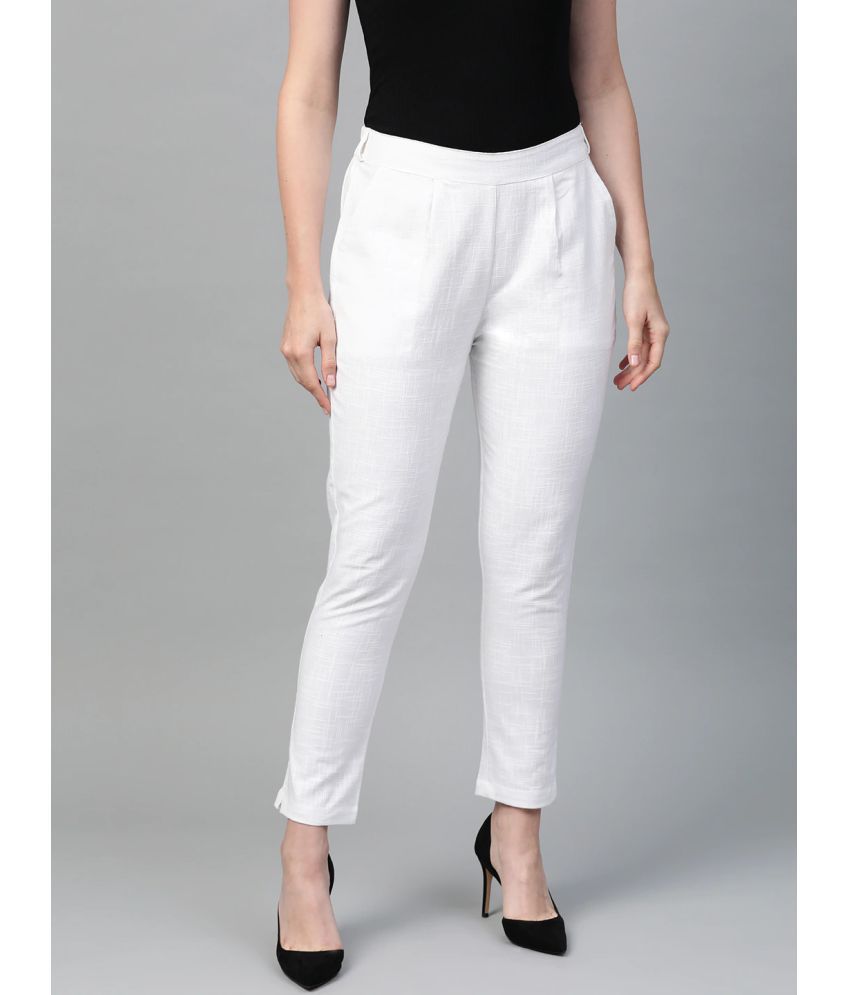    			Yash Gallery - White Cotton Regular Women's Formal Pants ( Pack of 1 )