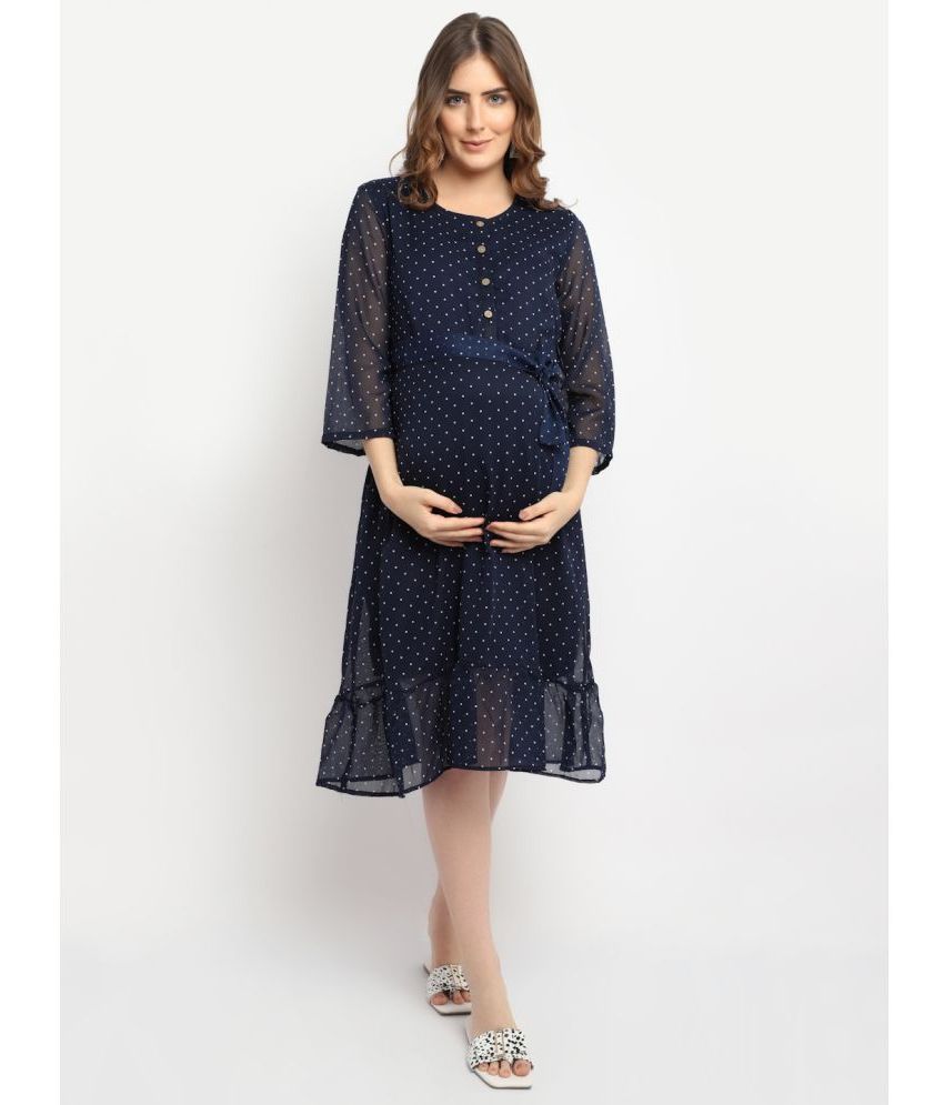     			Moms Maternity - Navy Blue Georgette Women's Maternity Dress ( Pack of 1 )