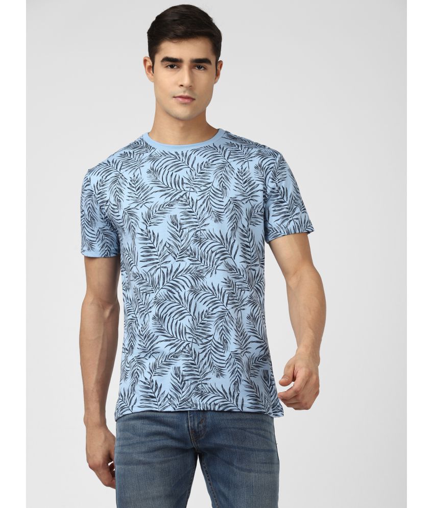     			UrbanMark Men Regular Fit Round Neck Half Sleeves Tropical Print T Shirt-Sky Blue